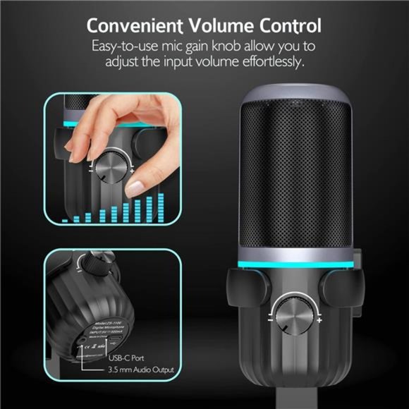 USB Microphone, Condenser Mic for PC/Laptop with Volume Control and Mute Button - Picture 3 of 6